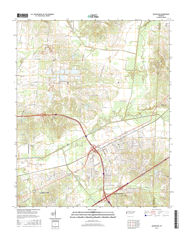 Arlington Tennessee  - 24k Topo Map