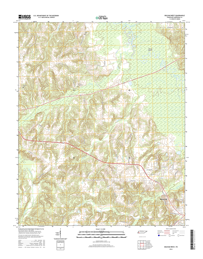 Bolivar West Tennessee  - 24k Topo Map