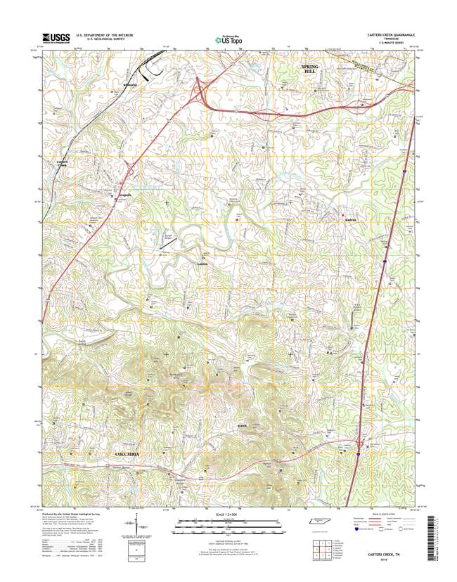 Carters Creek Tennessee  - 24k Topo Map
