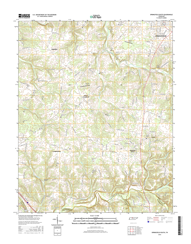 Springfield South Tennessee  - 24k Topo Map