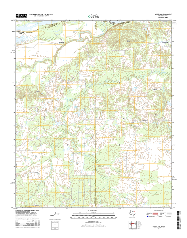 Woodland Texas - Oklahoma - 24k Topo Map