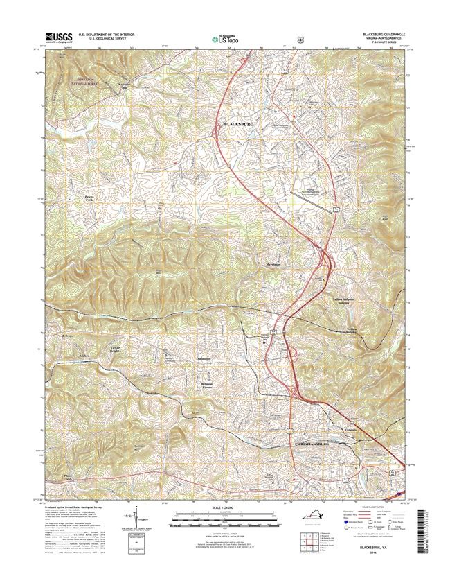 Blacksburg Virginia  - 24k Topo Map