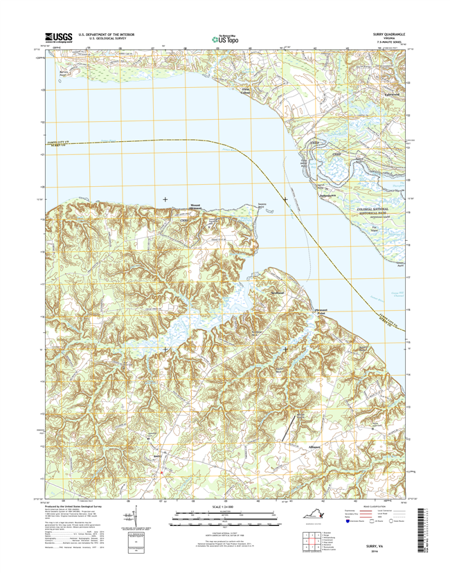 Surry Virginia  - 24k Topo Map