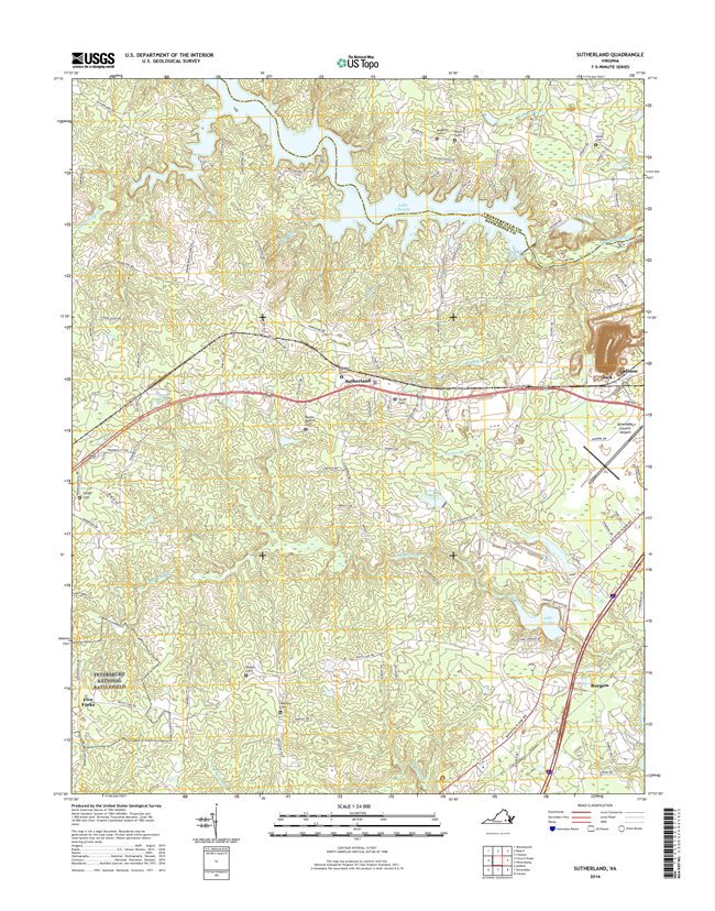 Sutherland Virginia  - 24k Topo Map
