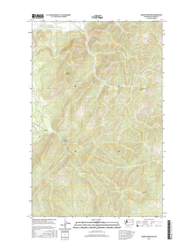 Adams Mountain Washington  - 24k Topo Map