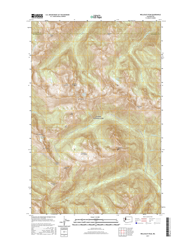 Wellesley Peak Washington  - 24k Topo Map