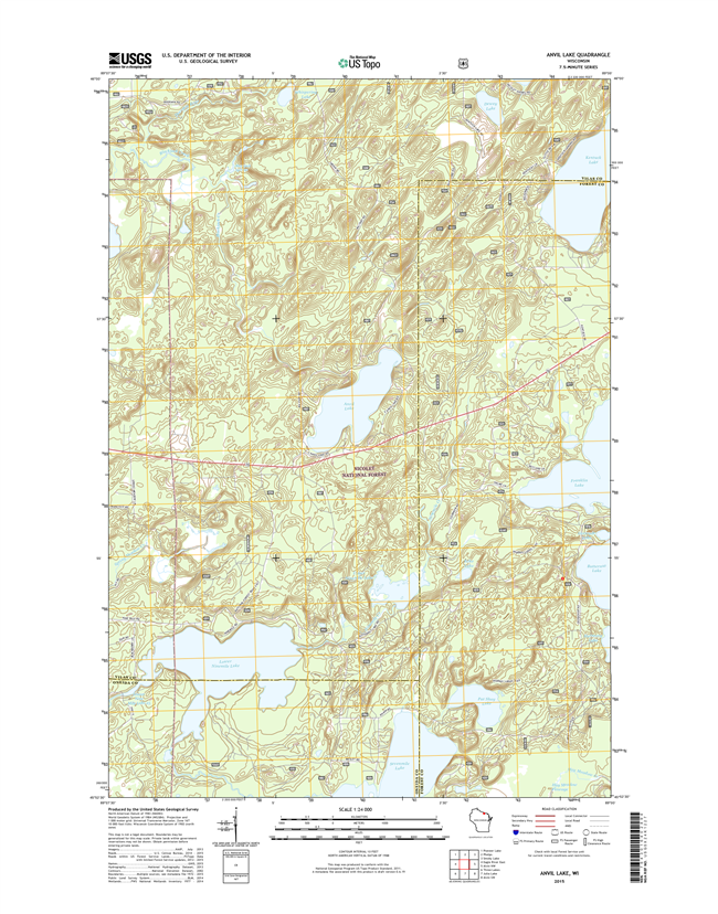 Anvil Lake Winconsin  - 24k Topo Map