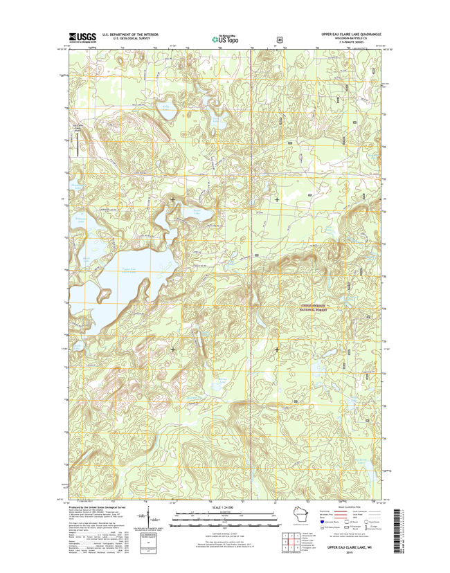 Upper Eau Claire Lake Winconsin  - 24k Topo Map