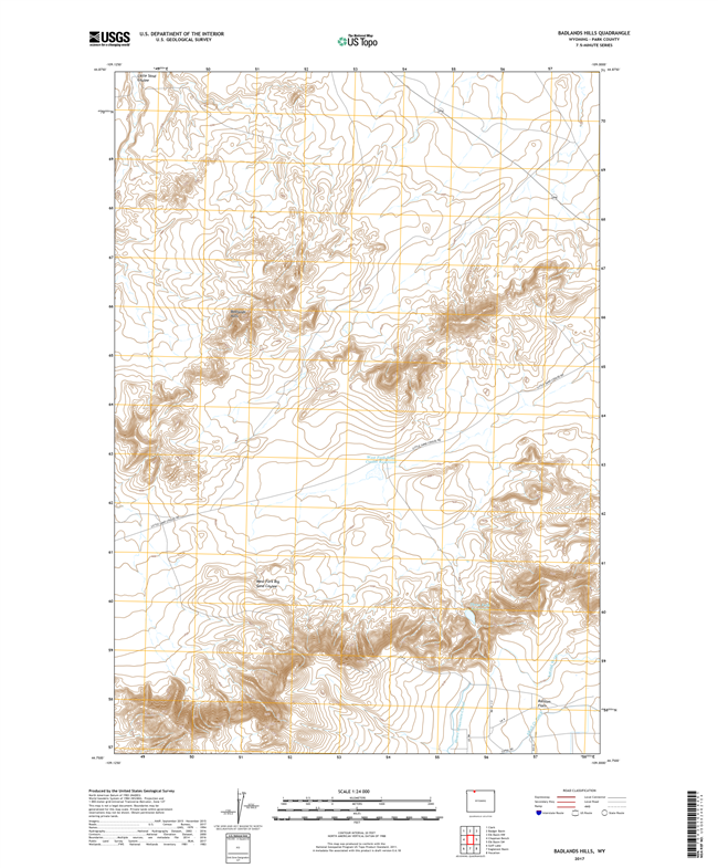 Badlands Hills Wyoming - 24k Topo Map