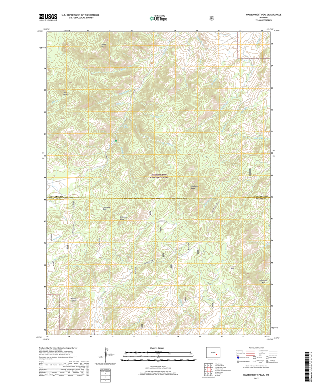 Warbonnett Peak Wyoming - 24k Topo Map