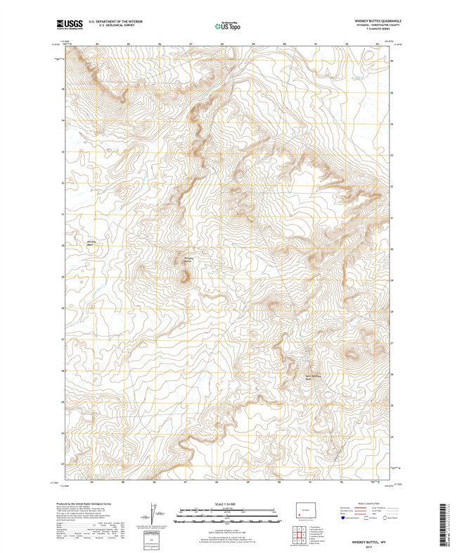 Whiskey Buttes Wyoming - 24k Topo Map