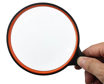 4 Inch Handheld Magnifier 7X Zoom. The size of this magnifier is well built with 7 times zoom. The materials are rubber and glass. Perfect for the home or office. The lens diameter is 100mm (4 inches).  Ideal for viewing fine details in books, small print