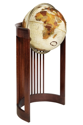 Barrel 16 inch World Globe - Frank Lloyd Wright. This globe stand is an adaptation of one of the most universally recognized furniture designs found in the Frank Lloyd Wright Foundation archives. It is a modified version of the famous Barrel Chair origina