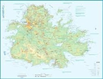 ANTIGUA ST KITTS NEVIS.  This is a very detailed map of Antigua on one side, and St. Kitts and Nevis on the reverse.  It is color-coded to elevation at 1.:32,000 and 1:1:35,000 scale showing roads and points of interest.