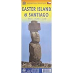 Easter Island & Santiago, Chile Travel map.   This is a road map with a large scale map of Easter Island on one side and a Santiago street map on the reverse.  Santiago includes an index and Top Attractions and Easter Island is color-coded to elevation sh