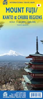 Mount Fuji - Kanto & Chubu Regions Travel map.  This map is a detailed guide for those planning a visit to Japans iconic Mount Fuji, which stands at an impressive height of 3776 meters. The map provides a comprehensive view of the mountain, including rail