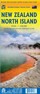 New Zealand North Island Travel Map.  This includes a large inset of Aukland showing transit, ferry routes,  points of interest, Top Attractions, a
list of must-sees such as Napier Rotorua, and the Hobbitown Movie Set of Lord of the Rings fame.