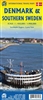Denmark & Southern Sweden Travel map. This map offers an excellent opportunity for travelers to explore both Denmark and southern Sweden in great detail. The Danish side of the map features all major roads, as well as lesser-known routes, that run through