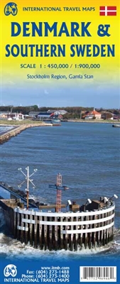 Denmark & Southern Sweden Travel map. This map offers an excellent opportunity for travelers to explore both Denmark and southern Sweden in great detail. The Danish side of the map features all major roads, as well as lesser-known routes, that run through