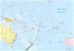 South Pacific Cruising Travel Map with Samoa. This double-sided map shows Samoa on one side and a large part of the South Pacific on the other. The latter includes cruising routes from Australia to New Zealand, Tahiti, Tonga, Fiji, The Cook Islands, Samoa