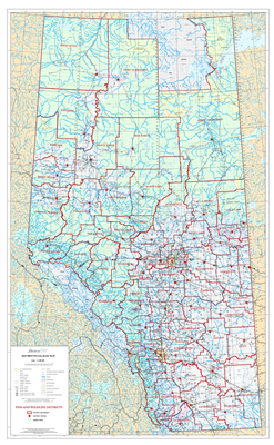 Alberta Provincial Fish & Wildlife Districts Wall Map 1:1,000,000. This map shows Fish and Wildlife districts, district offices and the Green Area in Alberta. Includes Primary and Secondary roads, Railroads, Lakes and Rivers, Cities, Towns, Villages, Firs