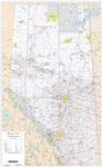 Alberta Provincial Base Wall Map 1:750,000. This map shows Primary and Secondary Highways - both paved and unpaved, Railroads, Lakes, Rivers, Cities, Towns, Villages, Airports, Provincial - National and Wildland Parks, Forest Reserves, First Nations and M