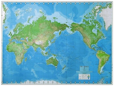 World Wall Map Defense Mapping Agency. This Mercator projection map includes time zones, physical relief, and intercontinental distances with North America on right-hand side of map. A beautiful map for the home or office. Measures 42" tall by 56" wide.