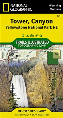 Tower & Canyon, Yellowstone National Park NE Trail Map. Absaroka-Beartooth Wilderness, Beartooth Mountains, Buffalo Plateau, Custer National Forest, Gallatin National Forest, Granite Peak, Hurricane Mesa, Lamar River, Lower Falls of the Yellowstone River,