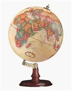 Cranbrook 12 Inch World Globe. Without a meridian, your view of the world is unobstructed. This 12 inch diameter globe includes raised-relief geographic features and antique ocean. Burnished brass-plated inclination mounting and finial complete the design