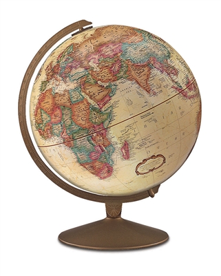 Franklin - 12 inch Desk Globe. The Franklin's 12 inch antique ocean globe features an antique-finished base. This beautiful globe contains more than 4,000 place names and distinctive political boundary markings. Perfect for the executive or home office.