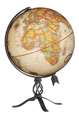 MacInnes 12 inch Raised Relief World Globe. Rustic and rough-hewn, the MacInnes brings a touch of the Scottish highlands to any study or library. Measuring 12 inches and featuring raised relief and a unique metallic base, this desktop offering sparks the