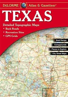 Texas Atlas & Gazetteer. With an incredible wealth of detail, DeLormes Atlas & Gazetteer is the perfect companion for exploring the outdoors in Texas. Extensively indexed, full-color topographic maps provide information on everything from cities and towns