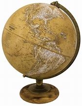 Morgan Vintage Brown World Globe 12". This globe has a classic appeal successfully blending its natural walnut hardwood base with the politically accurate globe. A plated, die-cast semi-meridian makes this globe the perfect choice for any setting.