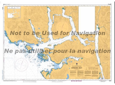 3676 - Esperanza Inlet Nautical Chart. Canadian Hydrographic Service (CHS)'s exceptional nautical charts and navigational products help ensure the safe navigation of Canada's waterways. These charts are the 'road maps' that guide mariners safely from port