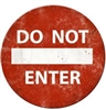 DO NOT ENTER VINTAGE METAL SIGN.   This is a red and white reproduction of an old Do Not Enter Metal Sign.  Comes with metal hole to assist in hanging.  Size is 14 inches round.