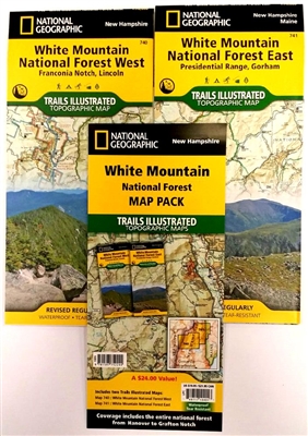 White Mountain National Forest Trail Illustrated map pack by National Geographic. Includes two maps in this set Presidential Range, Gorham in the east and Franconia Notch, Lincoln in the west. These maps are waterproof and tear resistant.