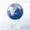 MOVA Globe Blue & Silver - 4.5 INCHES. Embodied by deep blue waters, this modernized world map design was crafted to be admired. Highly-luminescent silver landmasses enhance legibility for a more intuitive map-reading experience, while bronze latitu