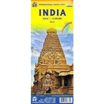 India travel map. This is a great topographical map of India. It has rich coloring, distinctive highlighted roadways, and provides a great deal of tourist information. This map is printed double sided on waterproof paper. This map includes an inset of New