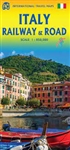 ITALY RAILWAY AND ROAD TRAVEL MAP. This is a very detailed waterproof map which is color-coded to elevation. It includes an inset of Sardinia, and includes Sicily. It shows all main roads, cities, towns, major tourist attractions, ferry routes, and much m