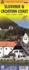 Slovenia & the Croatian Coast Travel Road Map. A detailed map of Slovenia and an inset map of Ljubljana is on one side. The reverse side shows a map of the Dalmatian Coast. The map shows the Pula Peninsula, the coastal islands of Cres, Brac, and Havar, an