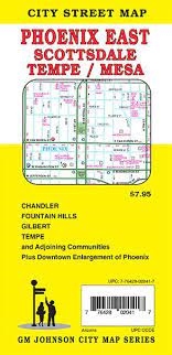 PHOENIX EAST SCOTTSDALE TEMPE MESSA ROAD MAP.  This is a detailed road map that also covers Apache Junction, Carefree, Chandler, Fountain Hills, Guadalupe, Gilbert, Paradise Valley, Queen Cree, Maricopa County Pinal County and more.  There is also a parti