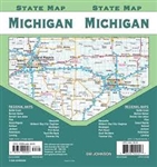MICHIGAN STATE ROAD MAP.  This is a detailed road map showing highways, roads, rivers, and includes the regions of Battle Creek, Benton Harbor, Detroit/Ann Arbor, Flint, Grand Rapids, Holland, Jackson, Kalamazoo, Lansing, and more.