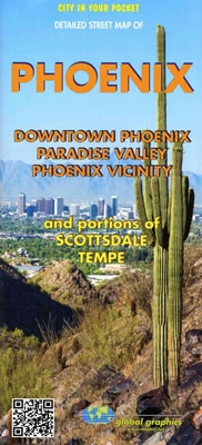 Phoenix Arizona road map. Have the city in your pocket with this detailed double sided folded street map of Phoenix, Downtown Phoenix, Paradise Valley, Phoenix Vicinity and portions of Scottsdale, Tempe. Includes a handy index map.