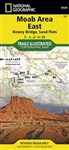 Moab East Hiking Trails Topo map. This map is a comprehensive guide to the mountain bike trail systems in the area, with a focus on the Dewey Bridge and Sand Flats trails to the west of Moab. The map provides clear and accurate mapping and labeling of eac