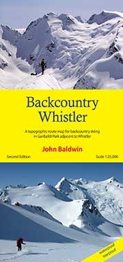 Back Country Whistler BC skiing map. Backcountry Whistler is a topographic route map for the mountains of northern Garibaldi Park adjacent to and beyond Whistler-Blackcomb ski resort. Route information for ski mountaineering, back country skiing, steep sk