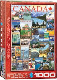 CANADA VINTAGE POSTERS - PUZZLE - 1000 PC.  High quality puzzle of Vintage Travel Posters of Canada.