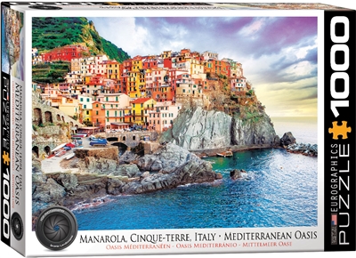 Manarola Cinque Terre Italy Mediterranean Oasis - 1000 Piece  - Puzzle. Take in the breathtaking beauty of the majestic Italian coastline where days gone by are still alive and well. Strong high-quality puzzle pieces.