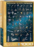 Space Explorers - 1000 Piece Puzzle. Finished Puzzle Size: 19.25" x 26.5". Featuring over 40 space engines and explorers, this jigsaw puzzle will please any space exploration enthusiast. Strong high-quality puzzle pieces. Made from recycled board and prin