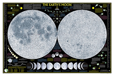The Moon - National Geographic Wall Map. National Geographic's "The Earth's Moon" is like having an atlas and almanac in one. This incredible map/poster shows a detailed image of both sides of the Moon.