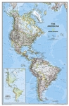 The Americas Classic - National Geographic Wall Map. This beautiful display wall map shows North, Central and South America. Shows political boundaries, major cities, and physical map inset of the area.